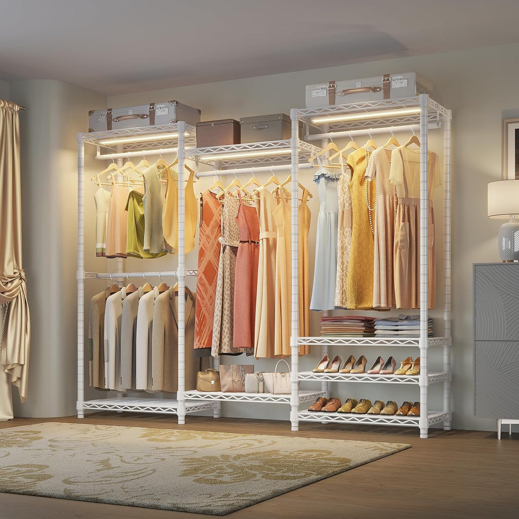 VIPEK V5L Garment Rack Heavy Duty with Dimmable LED Lights, 3000K Warm White, Portable Closet Wardrobe Freestanding Metal for Hanging Clothes, Max Load 890lbs