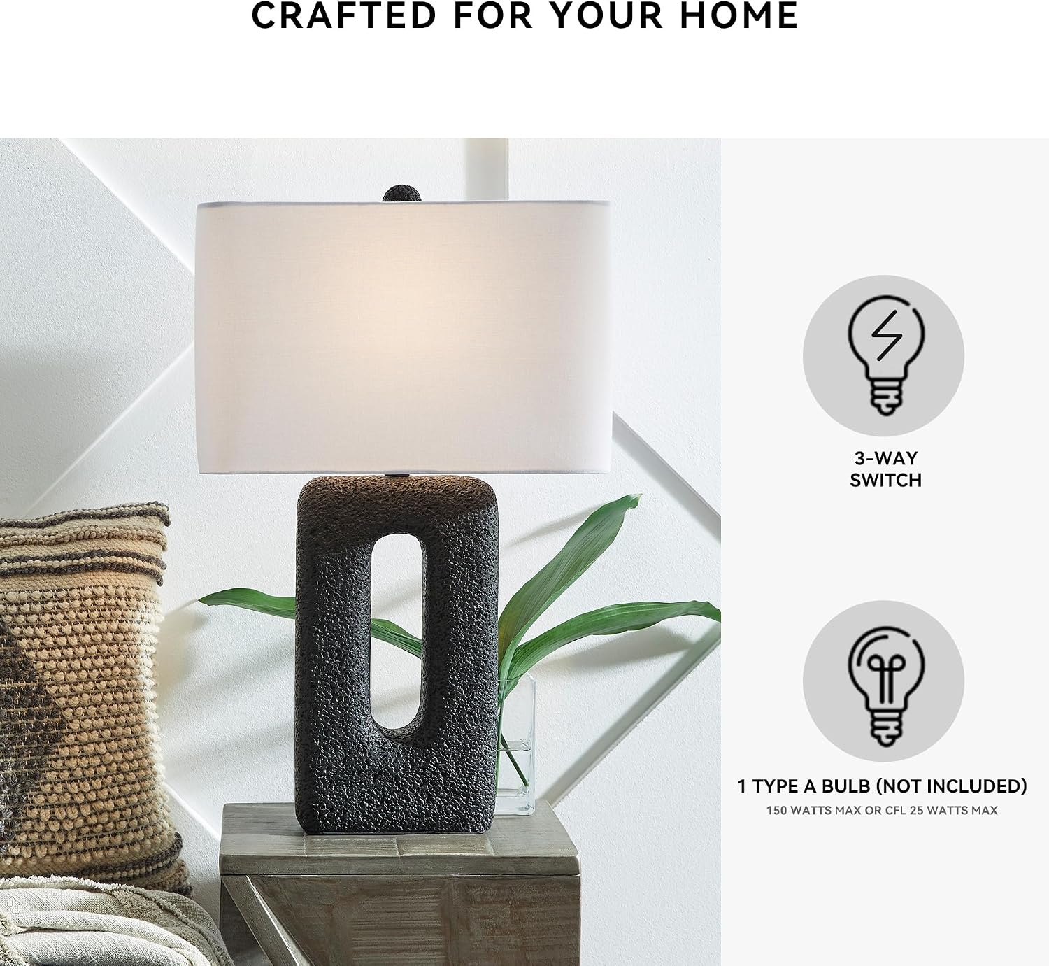 Signature Design by Ashley Wimmings Contemporary Textured Polyresin Table Lamp with 3-Way Switch, Set of 2, Black