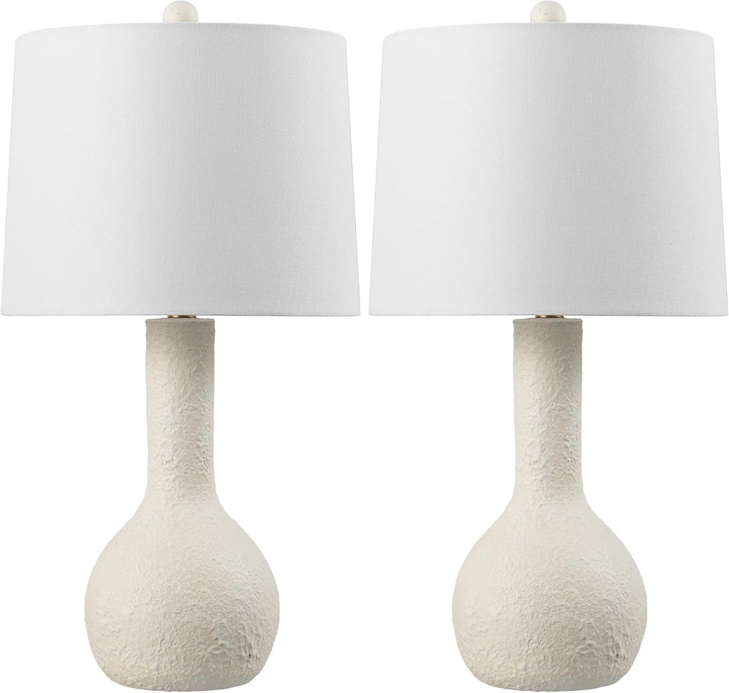 JONATHAN Y 24.75' Antique White Modern Table Lamp Set of 2 for Bedroom, Scandinavian Textured Gourd Lamps for Living Room, White Linen Shade, LED Bulbs Included JYL9207A-SET2