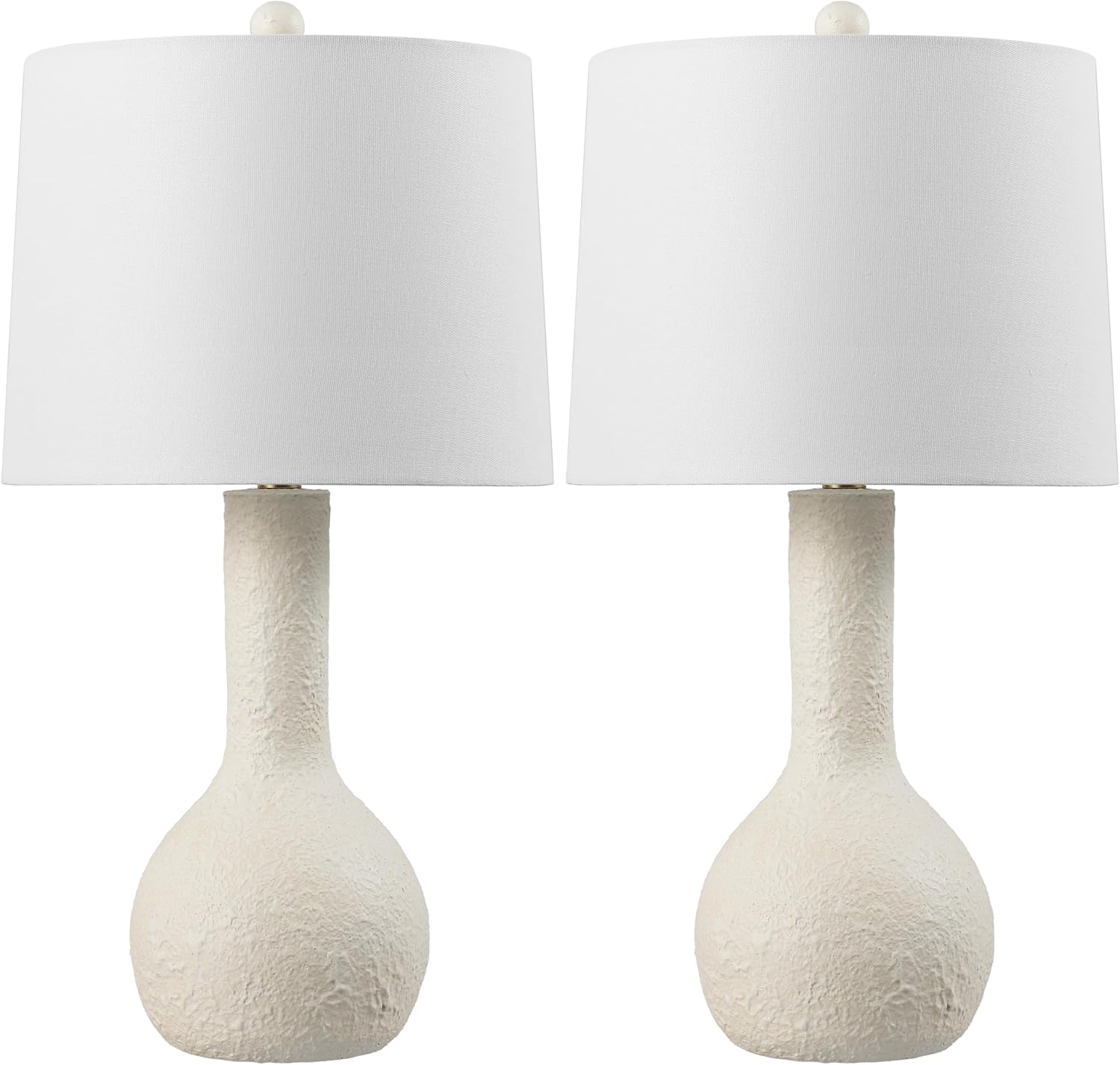 JONATHAN Y 24.75' Antique White Modern Table Lamp Set of 2 for Bedroom, Scandinavian Textured Gourd Lamps for Living Room, White Linen Shade, LED Bulbs Included JYL9207A-SET2