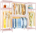 Ulif E7 Garment Rack, Heavy Duty Clothes Storage System with Extendable Hangers Rods, Metal Clothing Rack with 6 Wire Shelves, (52.3'-72') W x 14.5' D x 71.2' H, Load 838lbs, Pink