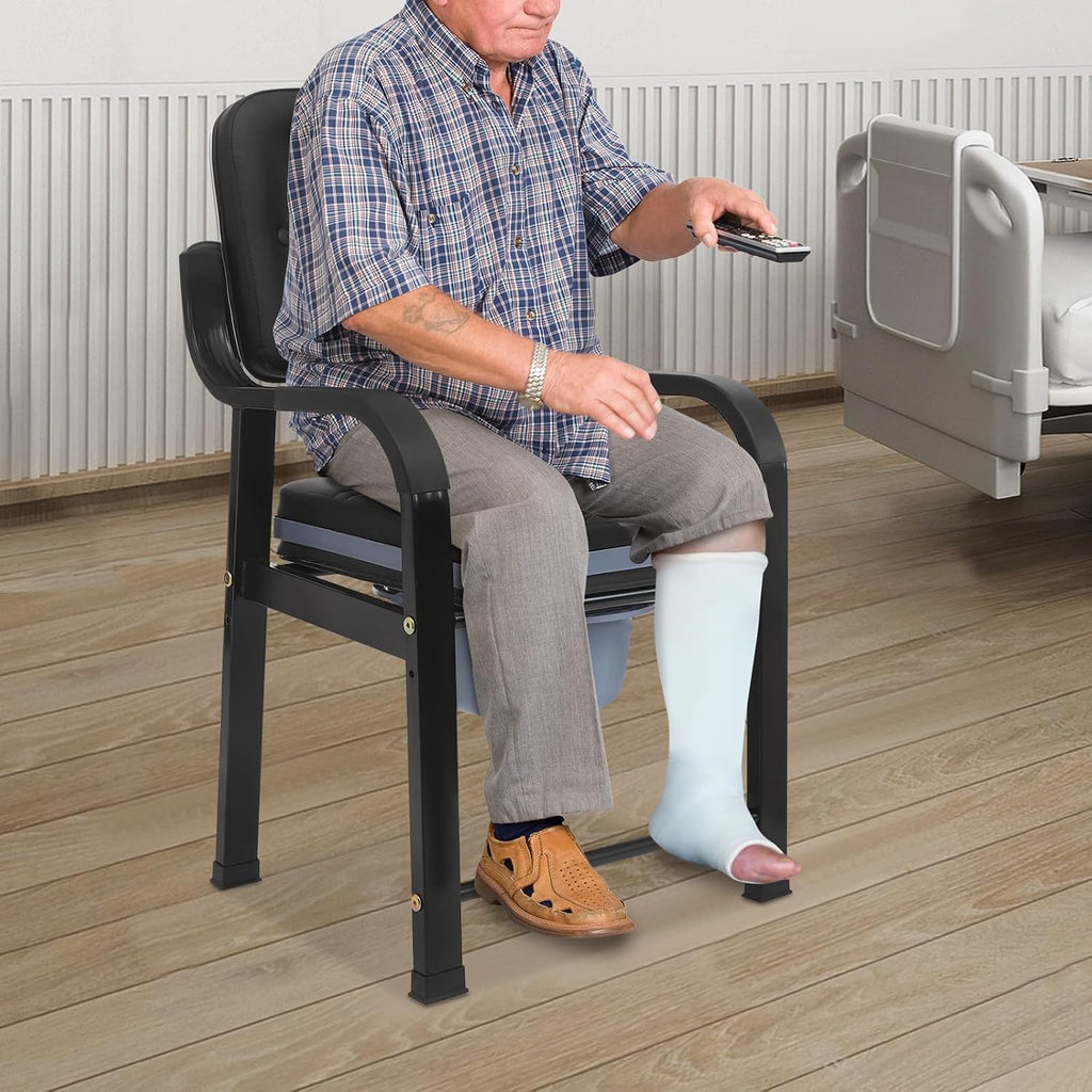 Bedside Commode Chair, 551 lbs Capacity Adjustable Height Shower Toilet Chair with Arms Heavy Duty Bedside Commode for Seniors, Disabled, Pregnant Women