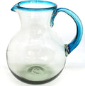 Aqua Blue Rim 120 oz Large Bola Pitcher, Recycled Glass, Lead-free, Toxin-Free (Pitcher)