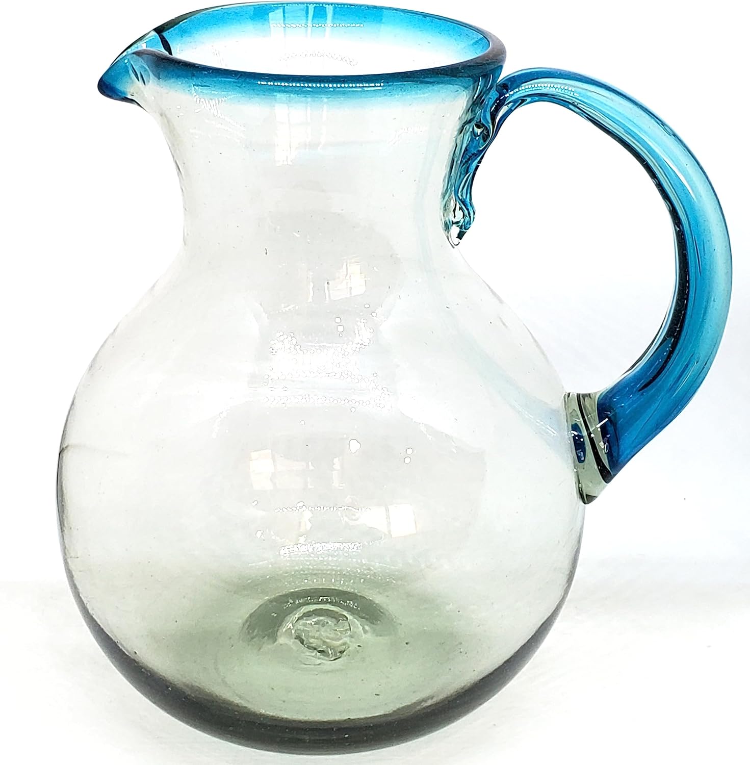 Aqua Blue Rim 120 oz Large Bola Pitcher, Recycled Glass, Lead-free, Toxin-Free (Pitcher)