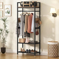 Tribesigns 69-inch Tall Narrow Clothes Garment Rack, Small Heavy Duty Closet Organizer with Shelves and Hooks, Freestanding Clothes Hanging Rack open wardrobe for Bedroom, Brown & Black