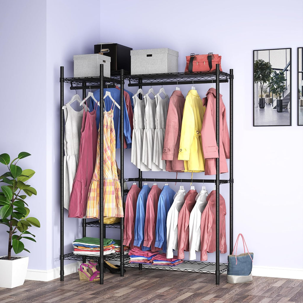 Garment Rack Heavy Duty Clothes Rack for Hanging Clothes,Metal Garment Rack,Freestanding Clothing Rack,Adjustable Custom Closet Rack,54' L x 13.8' W x 75.8' H, Max Load 750LBS,Black