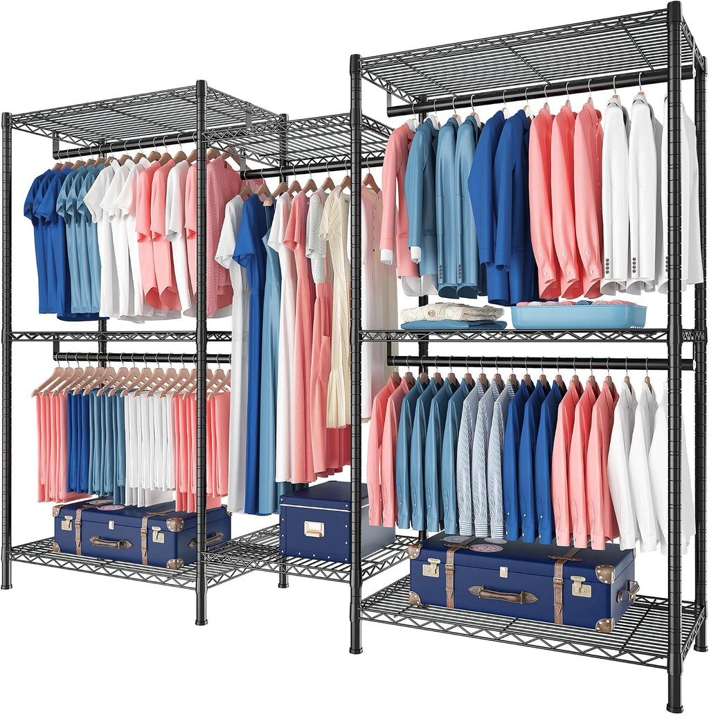 Raybee Clothes Rack,Clothing Racks for Hanging Clothes 900LBS Capacity Heavy Duty Portable Closet with 5 Hanger Rods & 8 Shelves for Walk-in Closet,Apartment