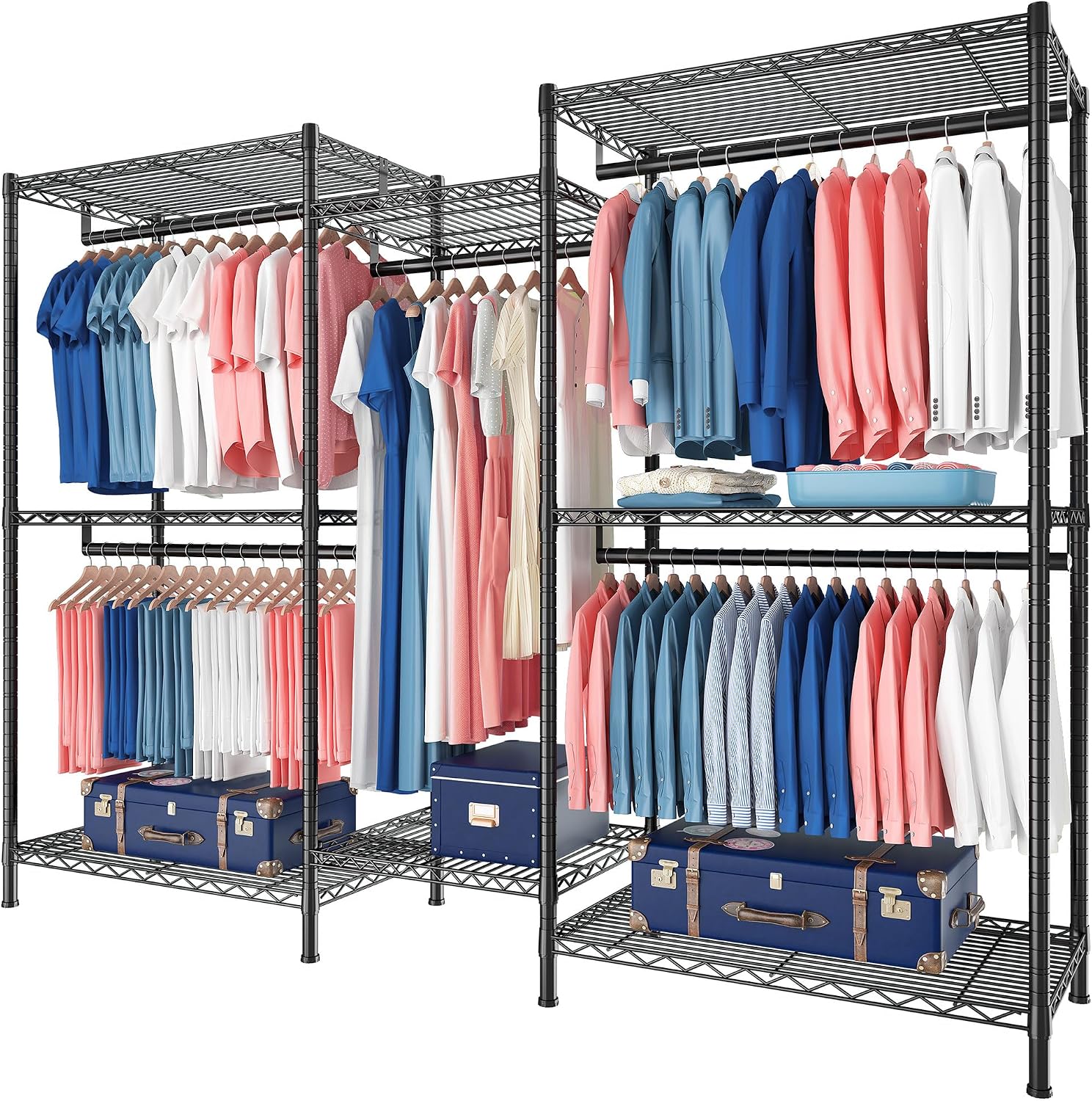 Raybee Clothes Rack,Clothing Racks for Hanging Clothes 900LBS Capacity Heavy Duty Portable Closet with 5 Hanger Rods & 8 Shelves for Walk-in Closet,Apartment