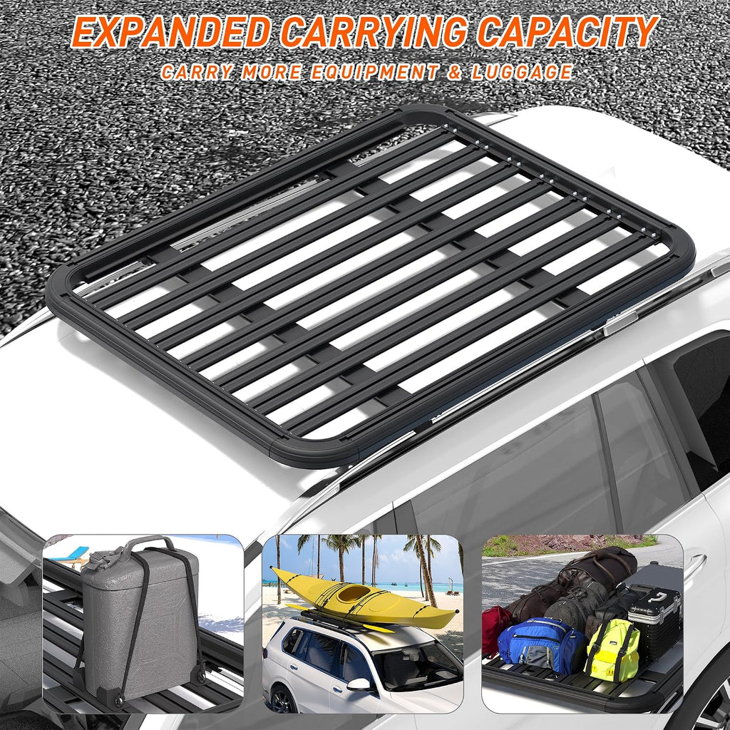 WILDROAD Aluminum Roof Platform, 63' x 47' Universal Flat Roof Rack Heavy Duty Roof Rack Platform with 10 Sets Eye Bolt Nut and T-Screws Anchoring Kit Fits for SUV, Truck