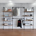 Industrial Pipe Clothing Rack Wall Mounted, DIY Custom Closet System with Shelves, Heavy Duty Garment Hanging Rack for Walk in Closet, Laundry Room, Retail Display, 14.6 x 112.6 x 82.7 in, Y03