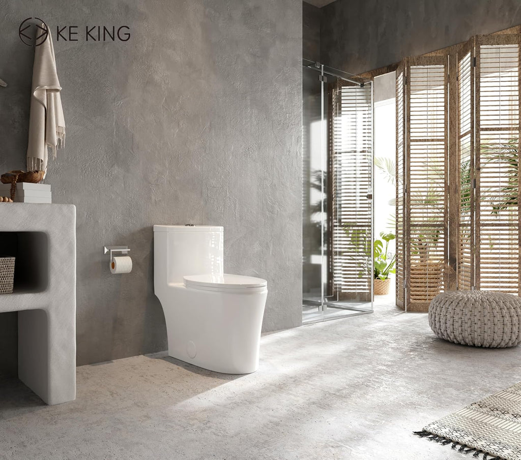 Elongated One-Piece Toilet, Full Skirt & Sleek Design, Dual Powerful Flush Toilet 0.8/1.28 GPF and MAP 1000g, Comfort Height Toilet, White, 12'' Rough-in