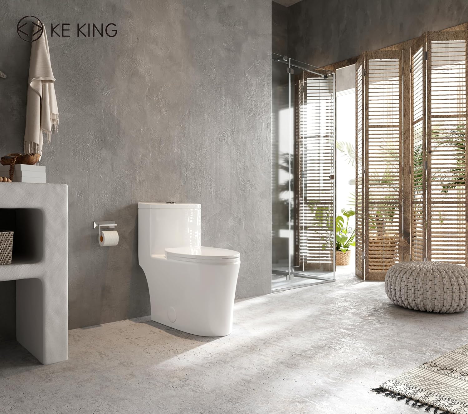 Elongated One-Piece Toilet, Full Skirt & Sleek Design, Dual Powerful Flush Toilet 0.8/1.28 GPF and MAP 1000g, Comfort Height Toilet, White, 12'' Rough-in