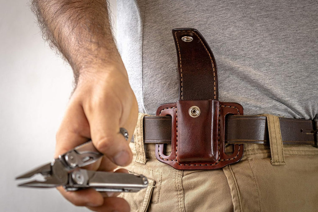 Closed top pancake sheath for Leatherman Wave, custom knife case, Multi tool holster, every day carry knife, handmade sheath