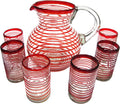 Ruby Red Spiral 120 oz Pitcher and 6 Drinking Glasses set, Recycled Glass, Lead-free, Toxin-Free (Pitcher & Glasses)