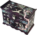 Mother of Pearl Crane and Pine Tree in Purple Mulberry Paper Design Wooden Jewelry Mirror Trinket Keepsake Treasure Gift Asian Lacquer Box Case Chest Organizer