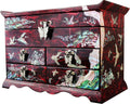 Mother of Pearl Crane and Pine Tree in Red Mulberry Paper Design Wooden Jewelry Mirror Trinket Keepsake Treasure Drawer Lacquer Box Case Chest Organizer