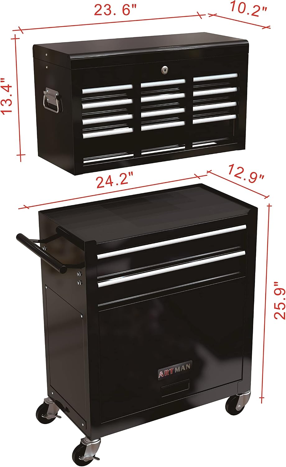Campfun Rolling Tool Chest with Wheels, 8-Drawer Tool Box Organizer Tool Cabinet, Detachable Large Tool Cabinet with Lock, Mechanic Tool Cart High Capacity Tool Storage Cabinet, Black