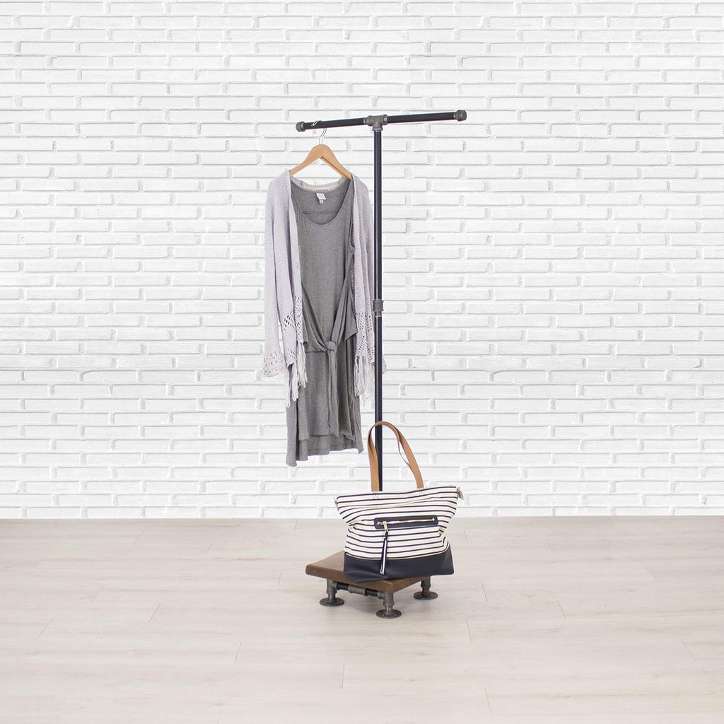 Industrial Pipe and Wood Clothes Rack 2-Way, Garment Rack, Clothing Rack, Closet Organizer, Clothing Storage and Display, Wood Shelving