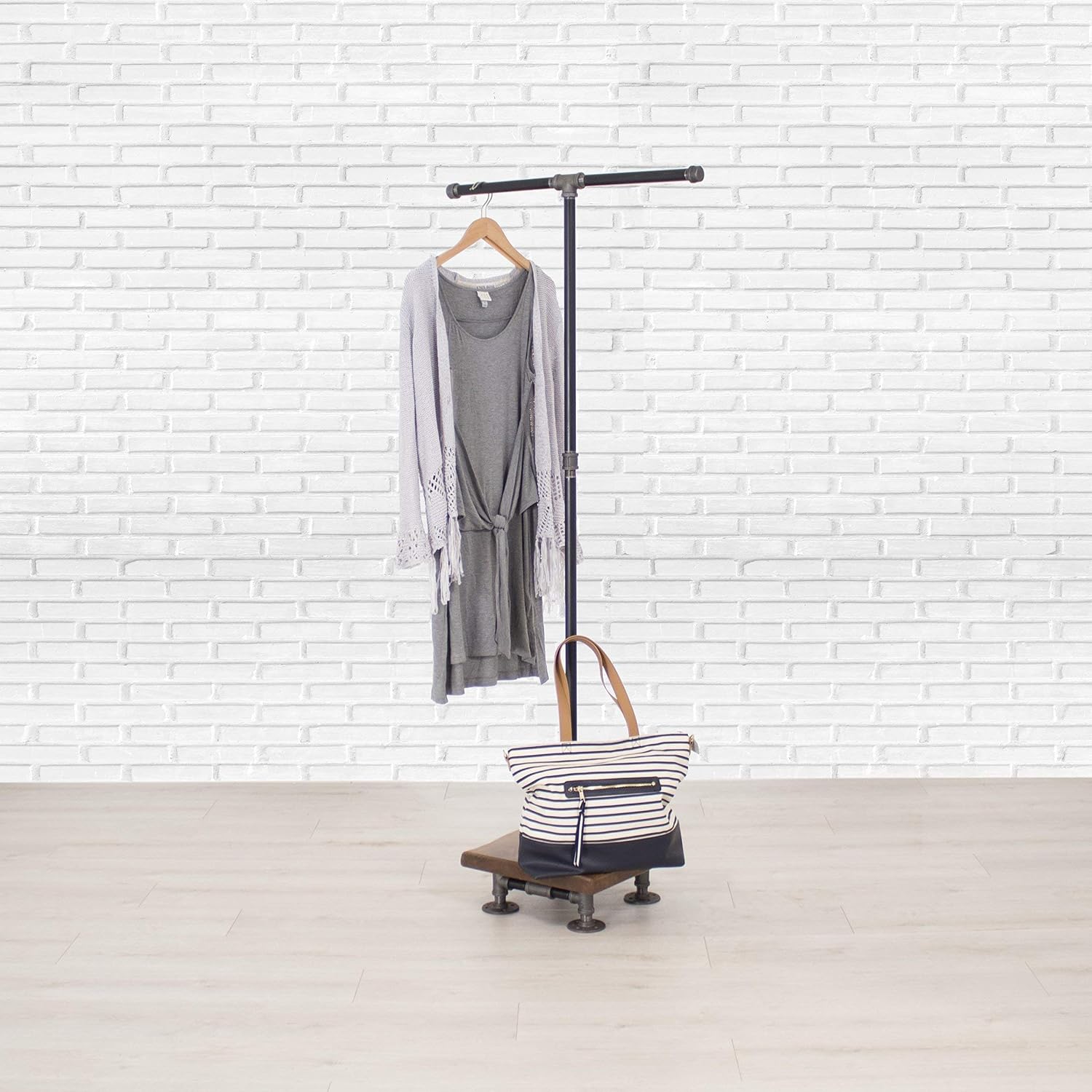 Industrial Pipe and Wood Clothes Rack 2-Way, Garment Rack, Clothing Rack, Closet Organizer, Clothing Storage and Display, Wood Shelving