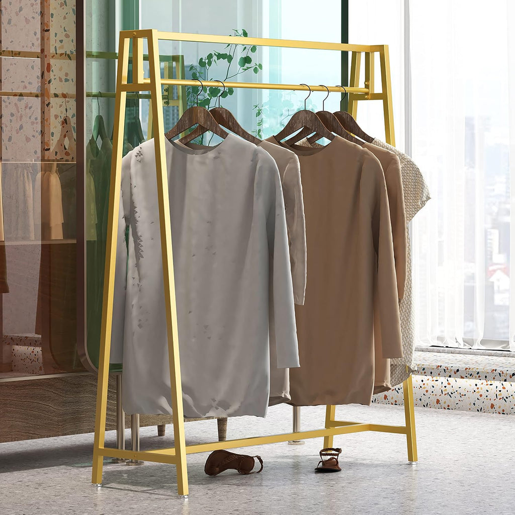 HOMEKAYT Gold Clothing Racks for Hanging Clothes,Modern Metal Heavy Duty Garment Rack,Portable Retail Display Rack Iron Clothing Racks 47''L-Gold