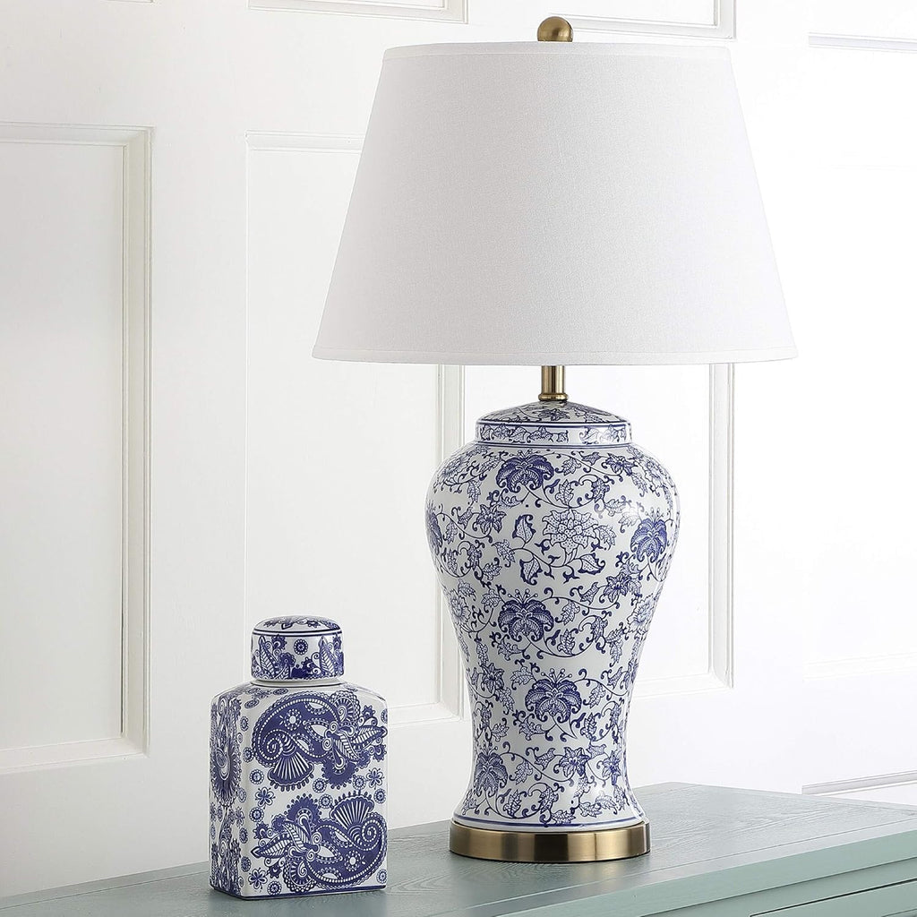 Lighting 29-inch Spring White/Blue Blossom Ceramic Led Table Lamp (Set of 2) - 17' X 29' Traditional