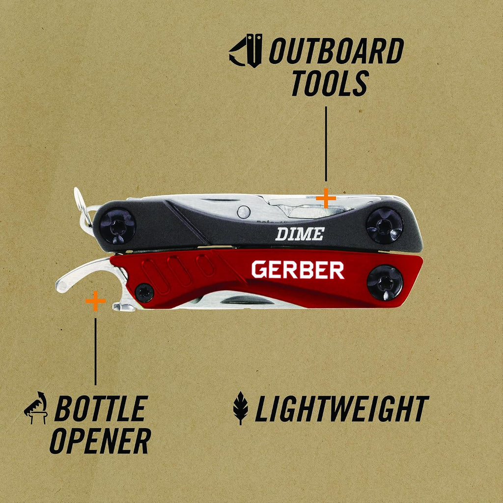 Gerber Gear Dime 12-in-1 Mini EDC Multitool - Needle Nose Pliers, Pocket Knife, Keychain, Bottle Opener - EDC Gear and Equipment, Gifts for Men - Red (Pack of 12)