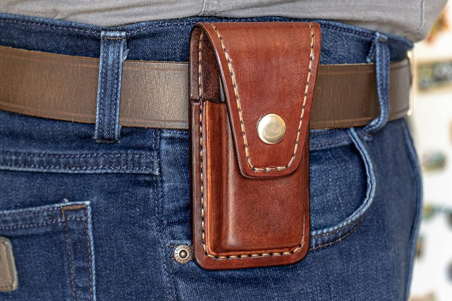 Belt clip leather sheath for Leatherman Wave, leather pocket multitool sheath, every day carry, EDC, leather knife holster