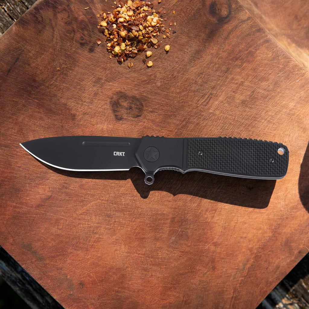 CRKT Homefront Compact Everyday Carry EDC Folding Knife with Liner Lock: S35VN Steel Plain Edge Blade, G10 Handle with Aluminum Bolster, K245KKP