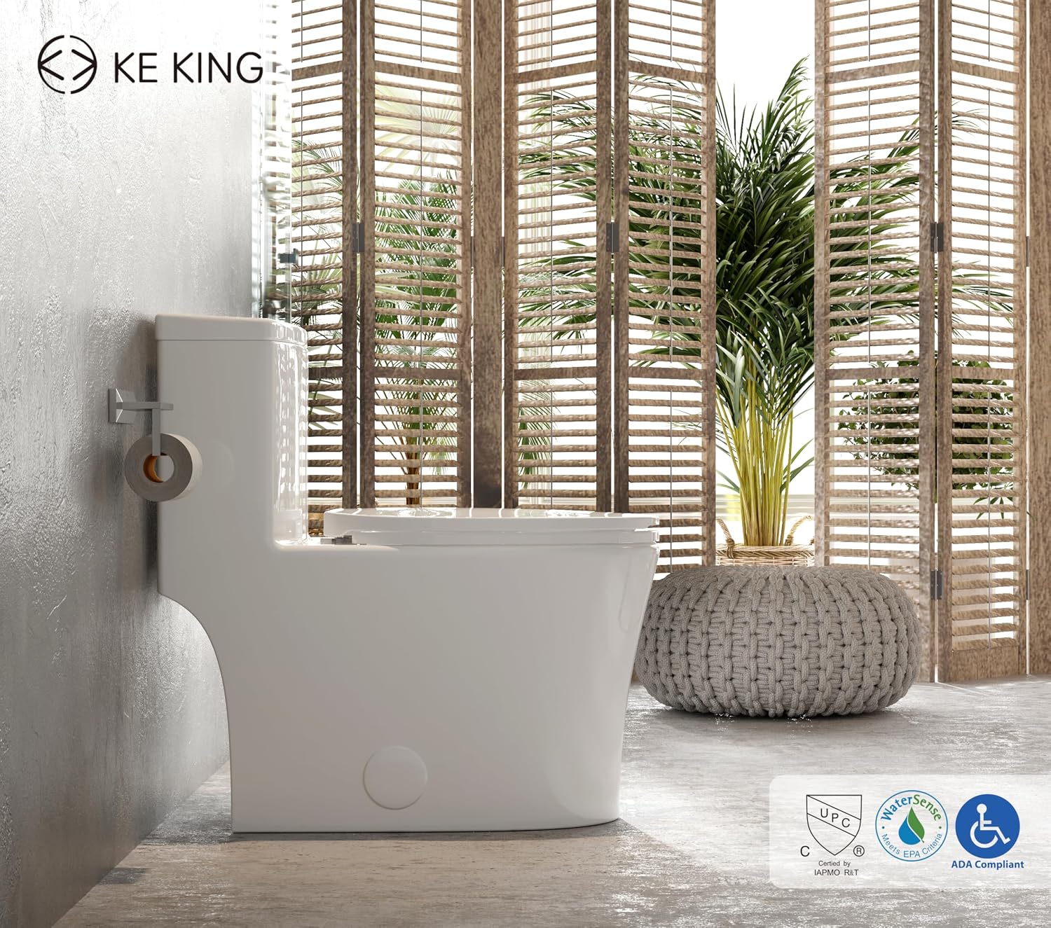 Elongated One-Piece Toilet, Full Skirt & Sleek Design, Dual Powerful Flush Toilet 0.8/1.28 GPF and MAP 1000g, Comfort Height Toilet, White, 12'' Rough-in