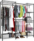 Xiofio 6 Tiers Heavy Duty Garment Rack,Metal Clothing Rack,Clothing Storage Rack,Closet Organizer System Freestanding & Adjustable Wardrobe 60.7' L x 15.7' W x 70.5' H Max Load 720LBS Black