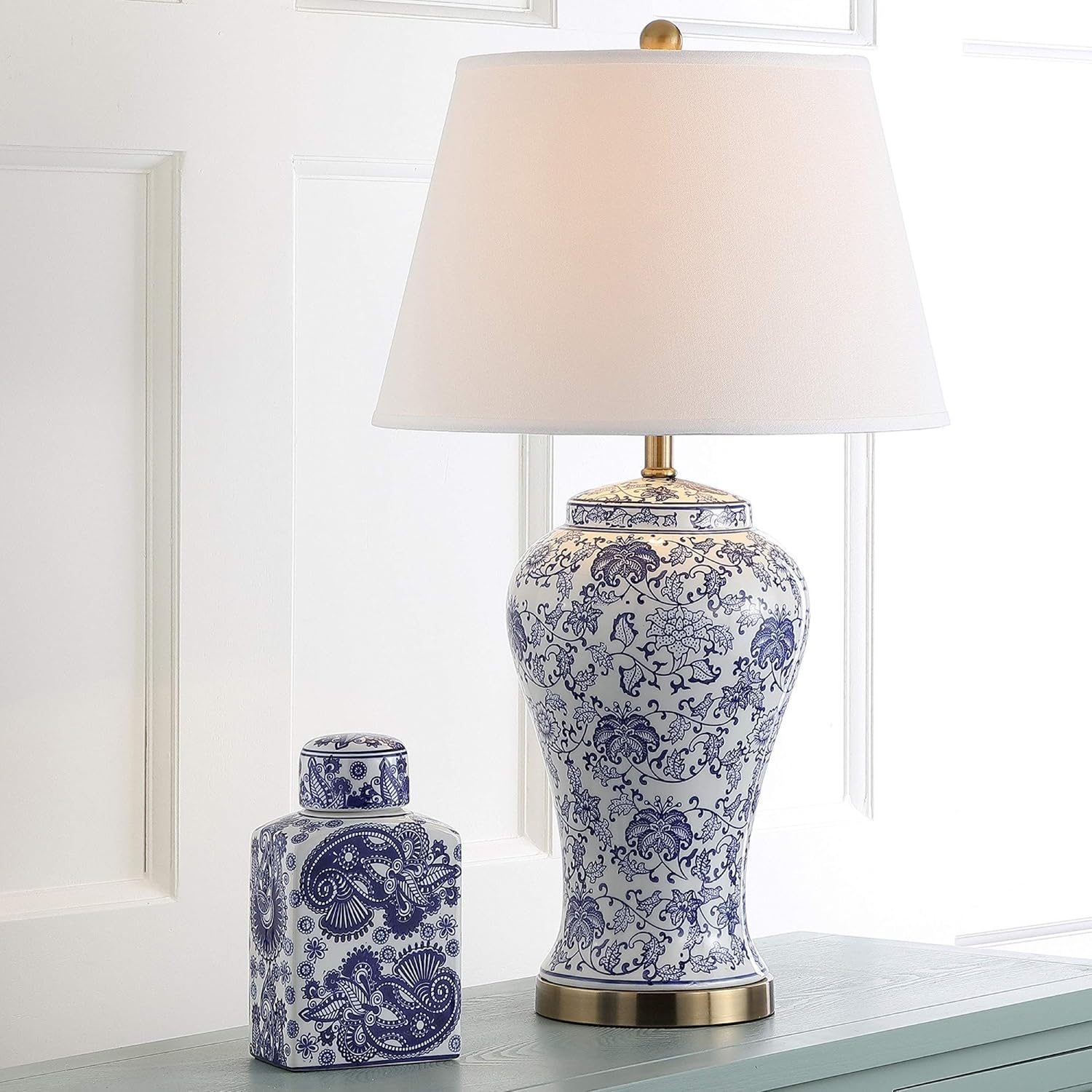 Lighting 29-inch Spring White/Blue Blossom Ceramic Led Table Lamp (Set of 2) - 17' X 29' Traditional