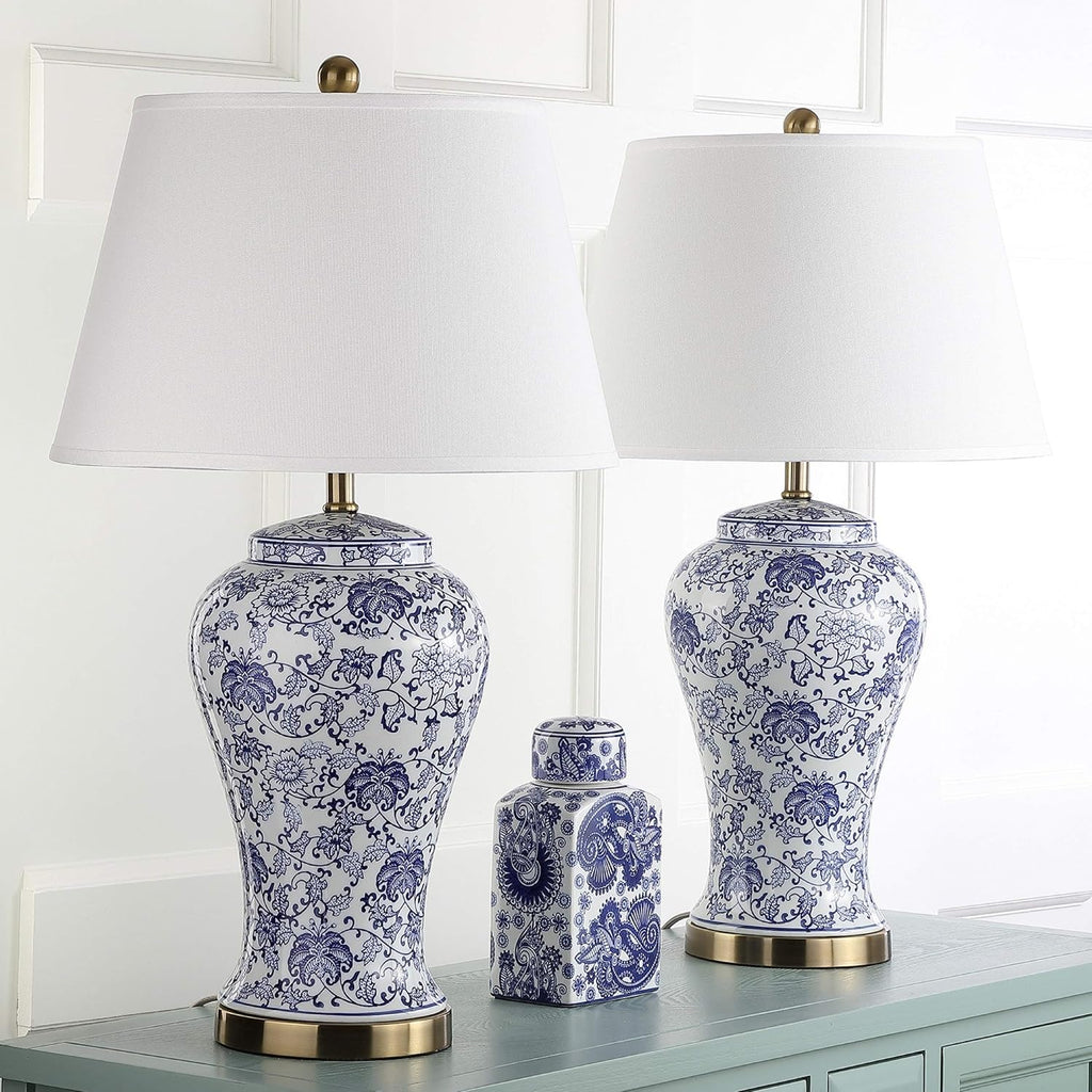 Lighting 29-inch Spring White/Blue Blossom Ceramic Led Table Lamp (Set of 2) - 17' X 29' Traditional