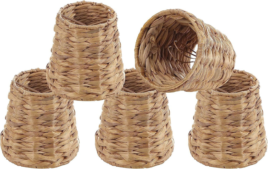 Aspen Creative 51008-5, Empire Clip-On Chandelier Lamp Shade, Natural Water Hyacinth, 3' Top x 4' Bottom x 4' Slant Height, Set of 5