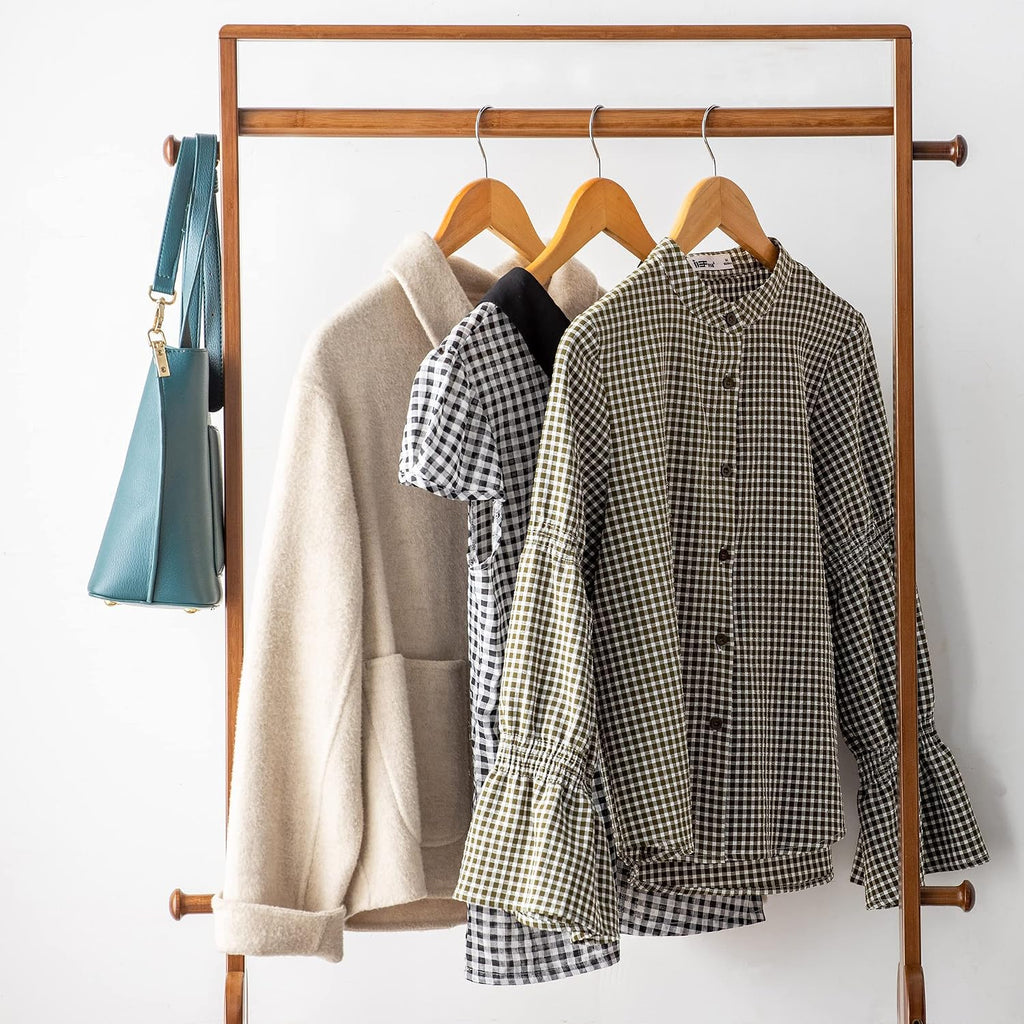 Bamboo Wooden Garment Rack Freestanding Closet Organizers and Storage Drawers with Seat&Hooks, Coat Rack, Open Wardrobe for Entryway and Bed Room Storage (25(L) x 13(W) x 66.5(H))
