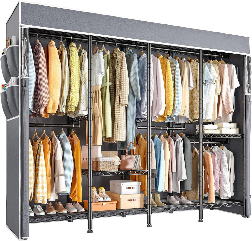 Raybee Clothes Rack with Cover,Clothing Rack for Hanging Clothes,Portable Closet,Adjustable,1150LBS,18' D x 76' W x 77' H,Black