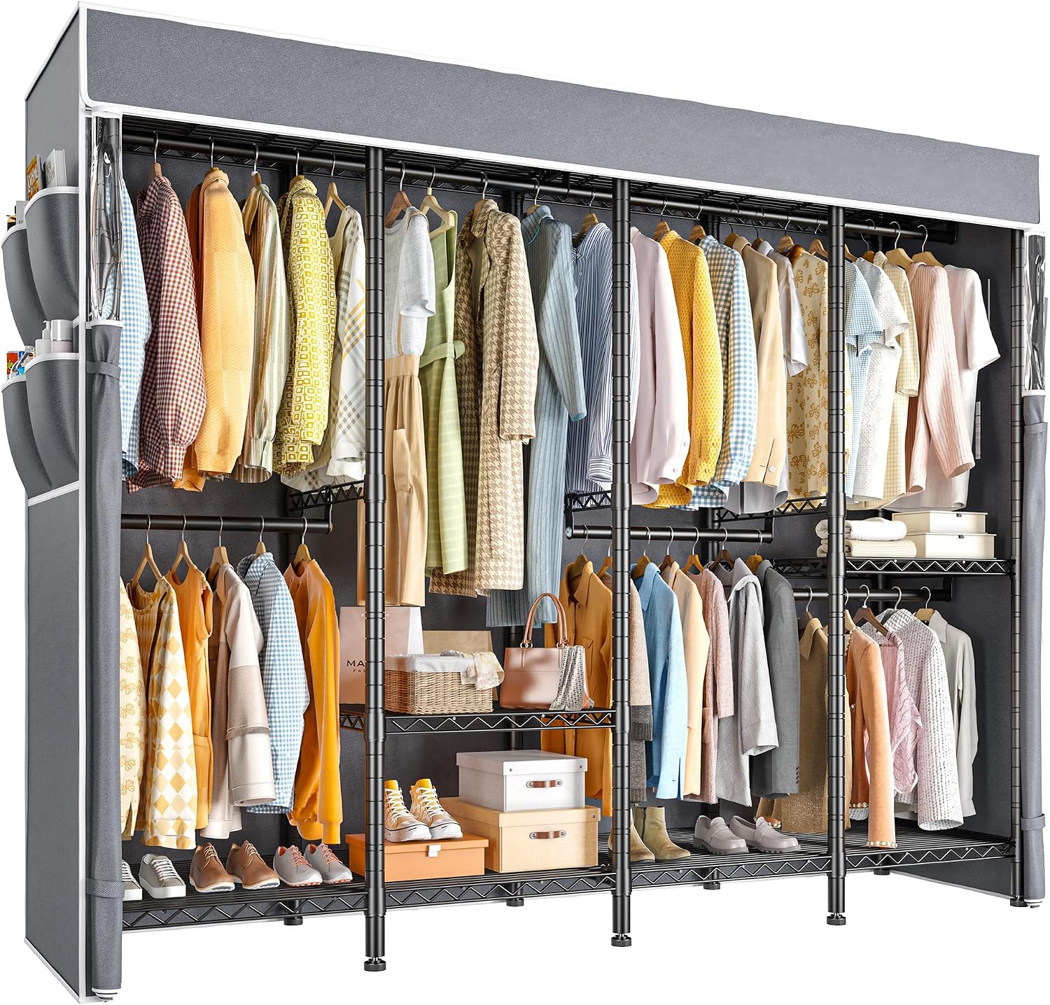 Raybee Clothes Rack with Cover,Clothing Rack for Hanging Clothes,Portable Closet,Adjustable,1150LBS,18' D x 76' W x 77' H,Black