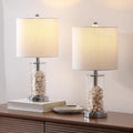 JONATHAN Y 20.5' Chrome Fillable Glass Table Lamp Set of 2, Modern Nightstand Lamps for Living Room Bedroom Office, White Linen Shade, LED Bulbs Included (JYL8508C-SET2)