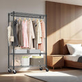 Heavy Duty Rolling Garment Rack with Wheels, Adjustable Metal Closet Organizer with Hanging Rods & Storage Shelves, Freestanding Clothing Rack for Bedroom Laundry Room (Black)