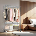 Heavy Duty Rolling Garment Rack with Wheels, Adjustable Metal Closet Organizer with Hanging Rods & Storage Shelves, Freestanding Clothing Rack for Bedroom Laundry Room (Chrome)