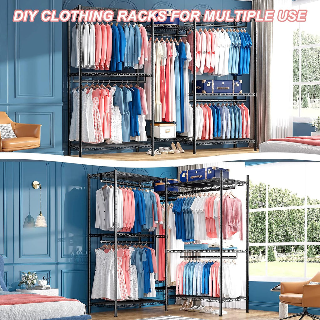 Raybee Clothes Rack,Clothing Racks for Hanging Clothes 900LBS Capacity Heavy Duty Portable Closet with 5 Hanger Rods & 8 Shelves for Walk-in Closet,Apartment