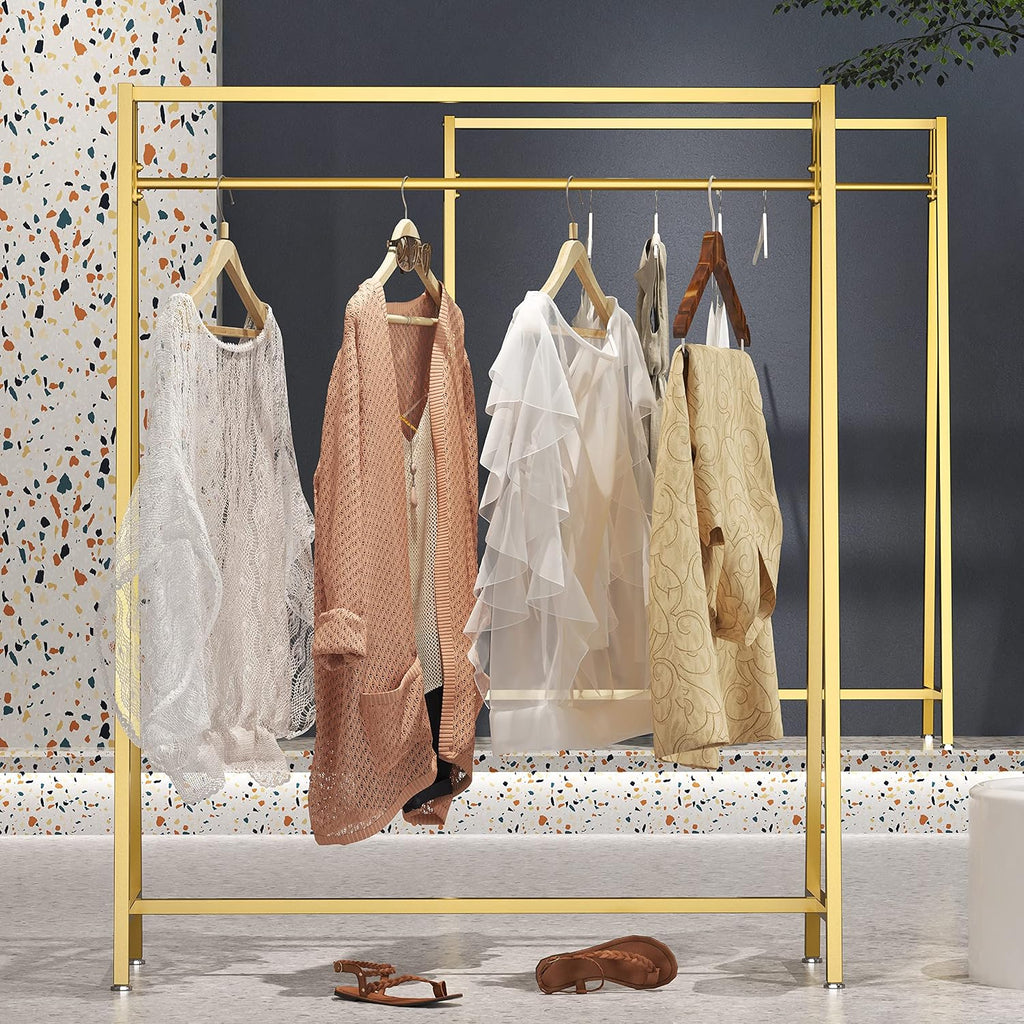 HOMEKAYT Gold Clothing Racks for Hanging Clothes,Modern Metal Heavy Duty Garment Rack,Portable Retail Display Rack Iron Clothing Racks 47''L-Gold