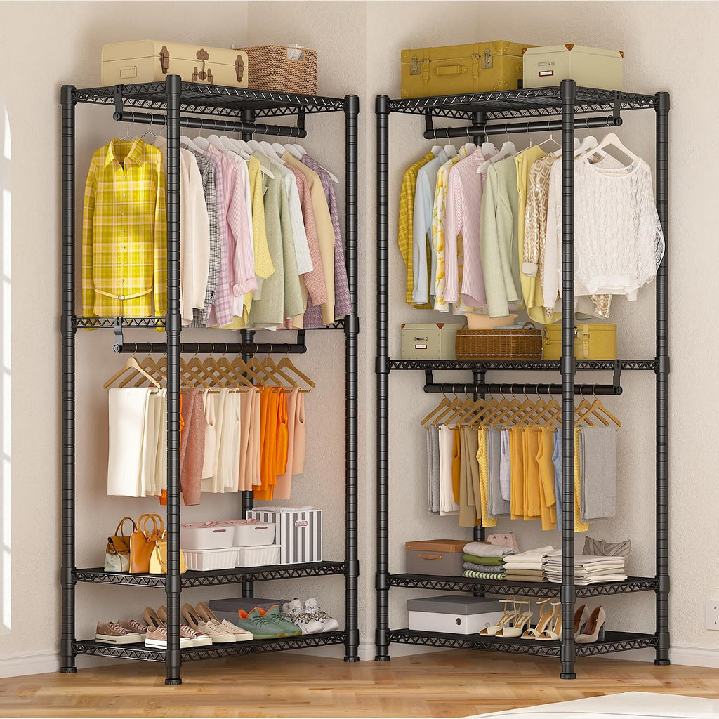 Raybee Clothes Rack Load 900Lbs, Heavy Duty Clothing Rack for Hanging Clothes Freestanding Portable Closet 77' H x 69'' W x 16'' D,Black