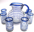 Cobalt Blue Spiral 120 oz Pitcher and 6 Drinking Glasses set, Recycled Glass, Lead-free, Toxin-Free (Pitcher & Glasses)