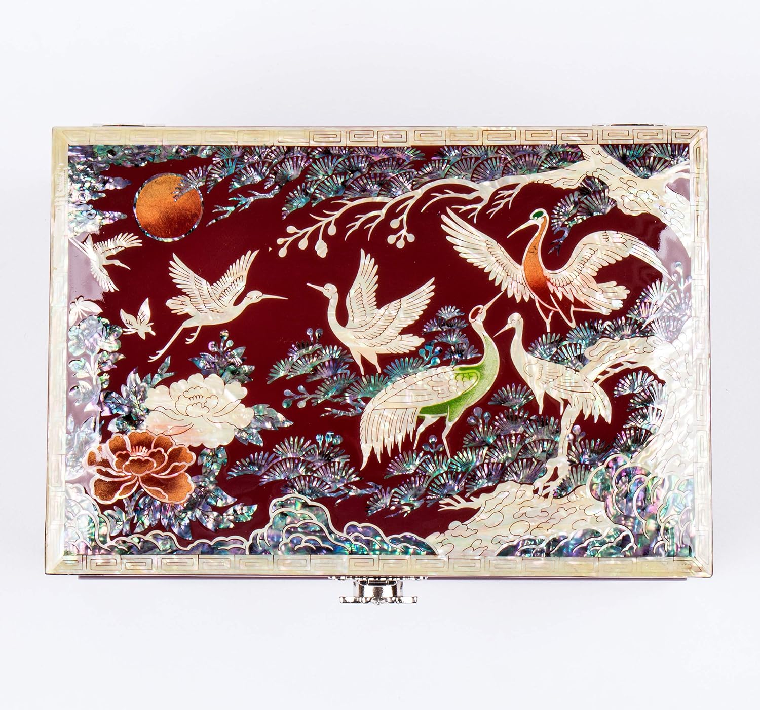 Antique Alive Mother of Pearl Inlay Design Jewelry Box, Wood Jewelry Box, Trinket Case, Keepsake Treasure Chest Box Organizer Holder (Pine Red)