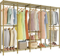 Higeego H5 Large Wire Garment Rack, Heavy Duty Clothes Racks, Wardrobe Closet Rack for Hanging Clothes, Freestanding Clothing Racks with Adjustable Shelf, 93.3' Wx15.7 Dx75.4 H, Gold, Load 1400 lbs