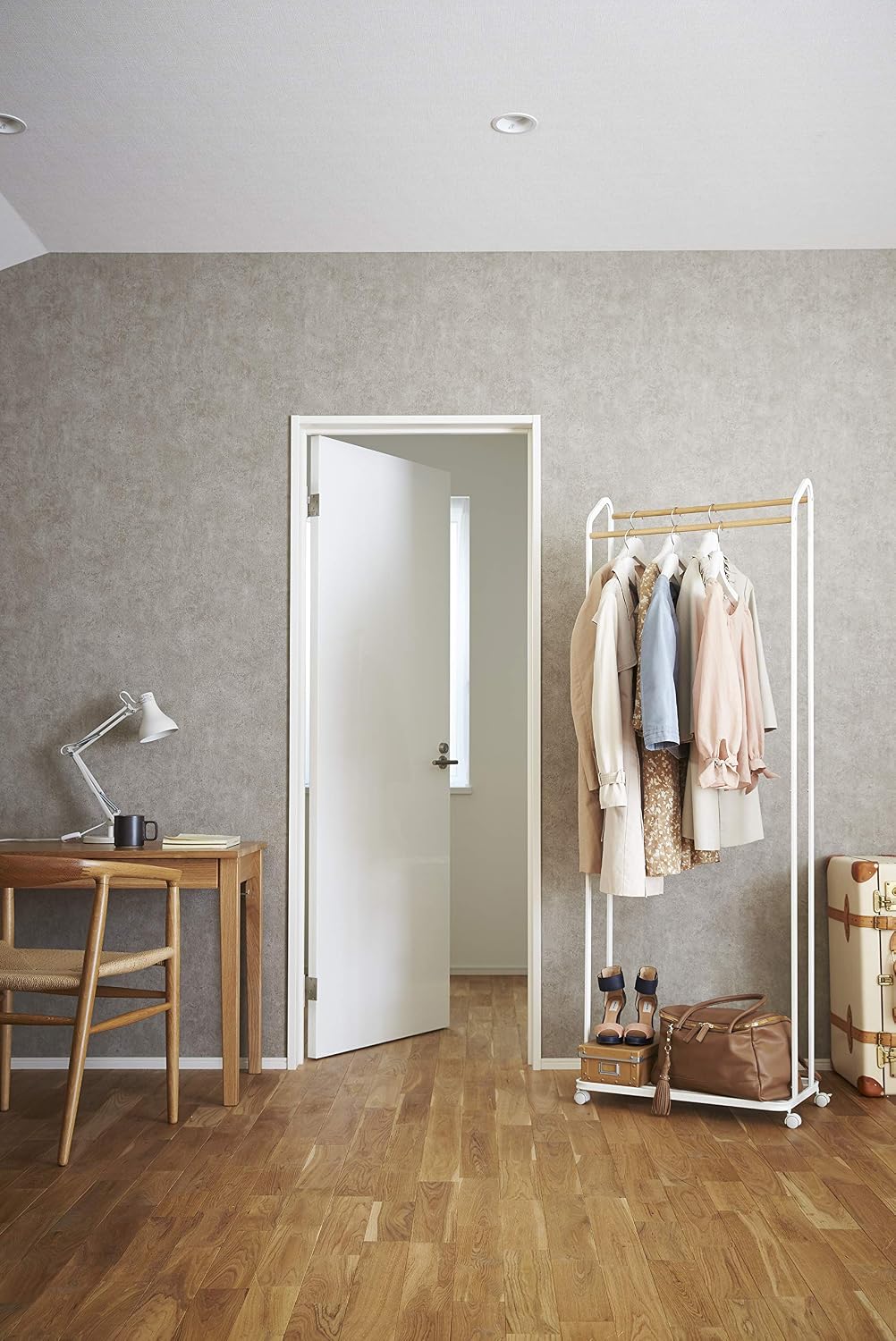 YAMAZAKI home Tower Rolling Garment Rack WH Space saving One Size White