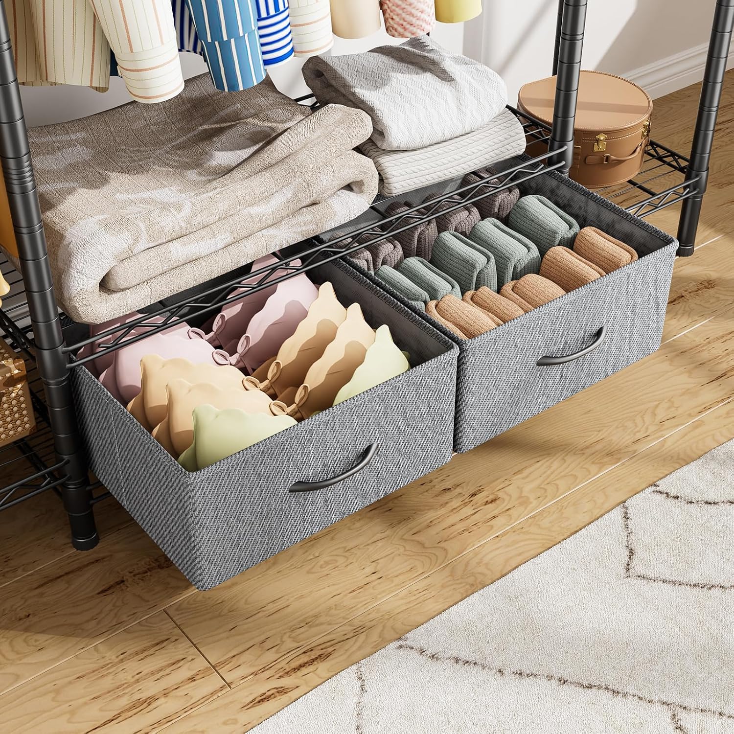 Golpart Coat Rack Clothes Wardrobe：Closet Organizer and Storage Clothing Garment Rack with Shelves Heavy Duty for Hanging Clothes Portable Adjustable Black 15.8' DX61 WX76.5 H