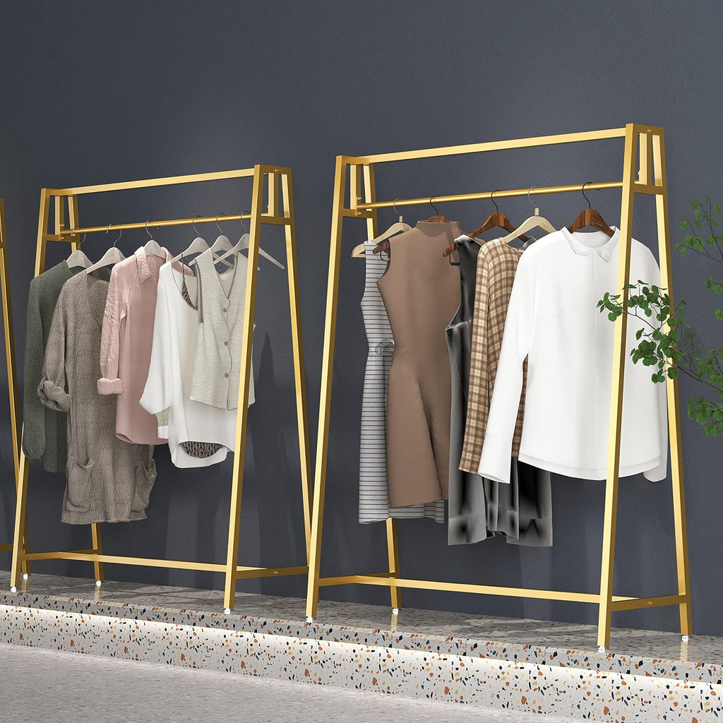 HOMEKAYT Gold Clothing Racks for Hanging Clothes,Modern Metal Heavy Duty Garment Rack,Portable Retail Display Rack Iron Clothing Racks 47''L-Gold