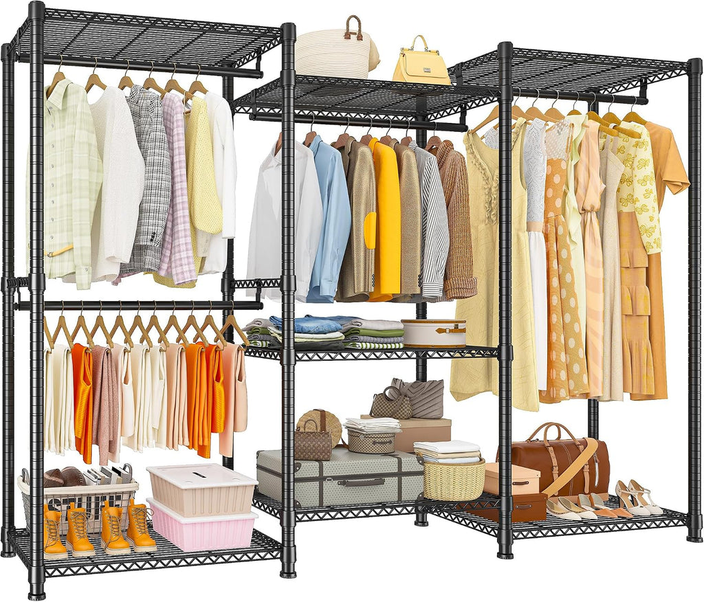 Raybee Clothes Rack Load 900Lbs, Heavy Duty Clothing Rack for Hanging Clothes Freestanding Portable Closet 77' H x 69'' W x 16'' D,Black