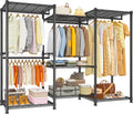 Raybee Clothes Rack Load 900Lbs, Heavy Duty Clothing Rack for Hanging Clothes Freestanding Portable Closet 77' H x 69'' W x 16'' D,Black